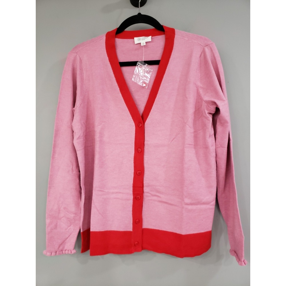 Candace Cameron Bure Surfside Button-Front V-Neck Cardigan Shirt Camellia Red Sm